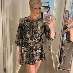 GRIFFLIN Paris Snakeskin Print 1/4 button up top or swim cover up